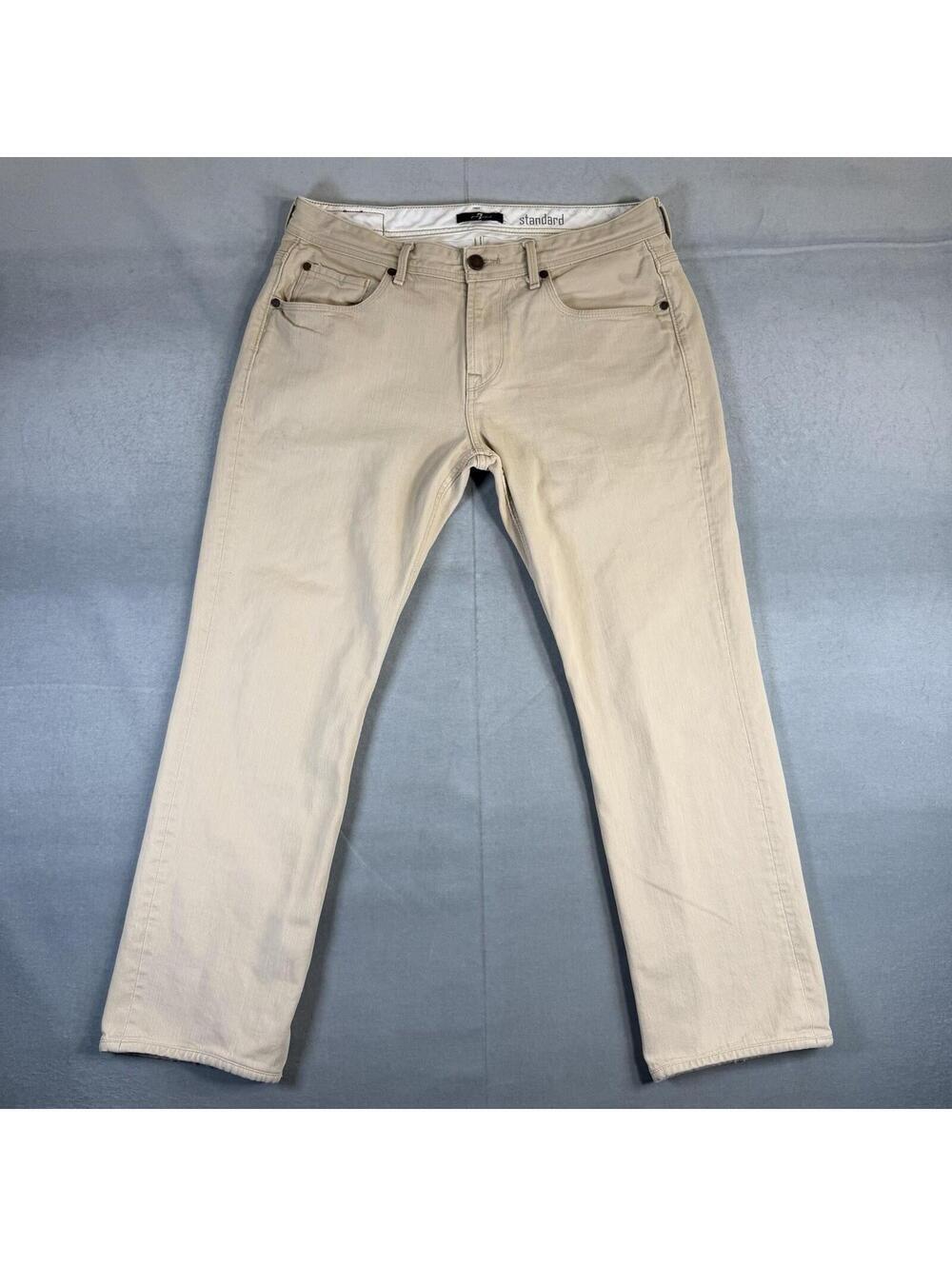 7 For All Mankind Standard Jeans Mens 34x29 Beige Straight Leg Denim
